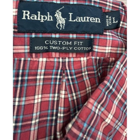 Ralph Lauren Shirt Mens Sz Lg Red Nvy White Checked Long  Sleeve Button Down - Picture 5 of 8